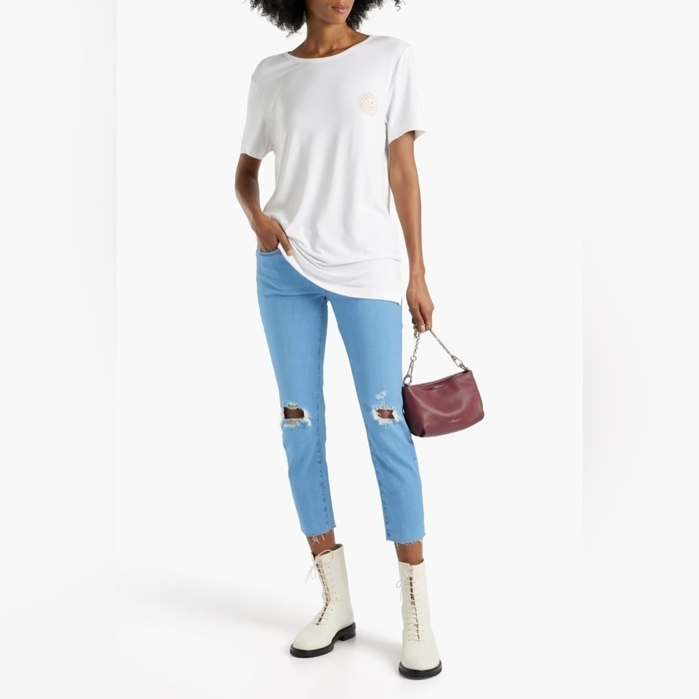 Frame Jeans light wash women’s Le Garcon Crop distressed grunge basic frayed hem